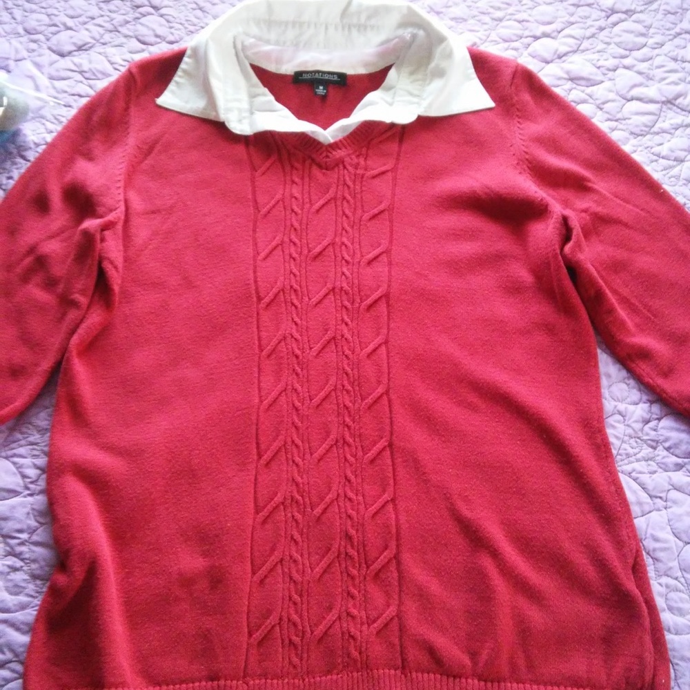 Notations red sweater. Women's size Medium.